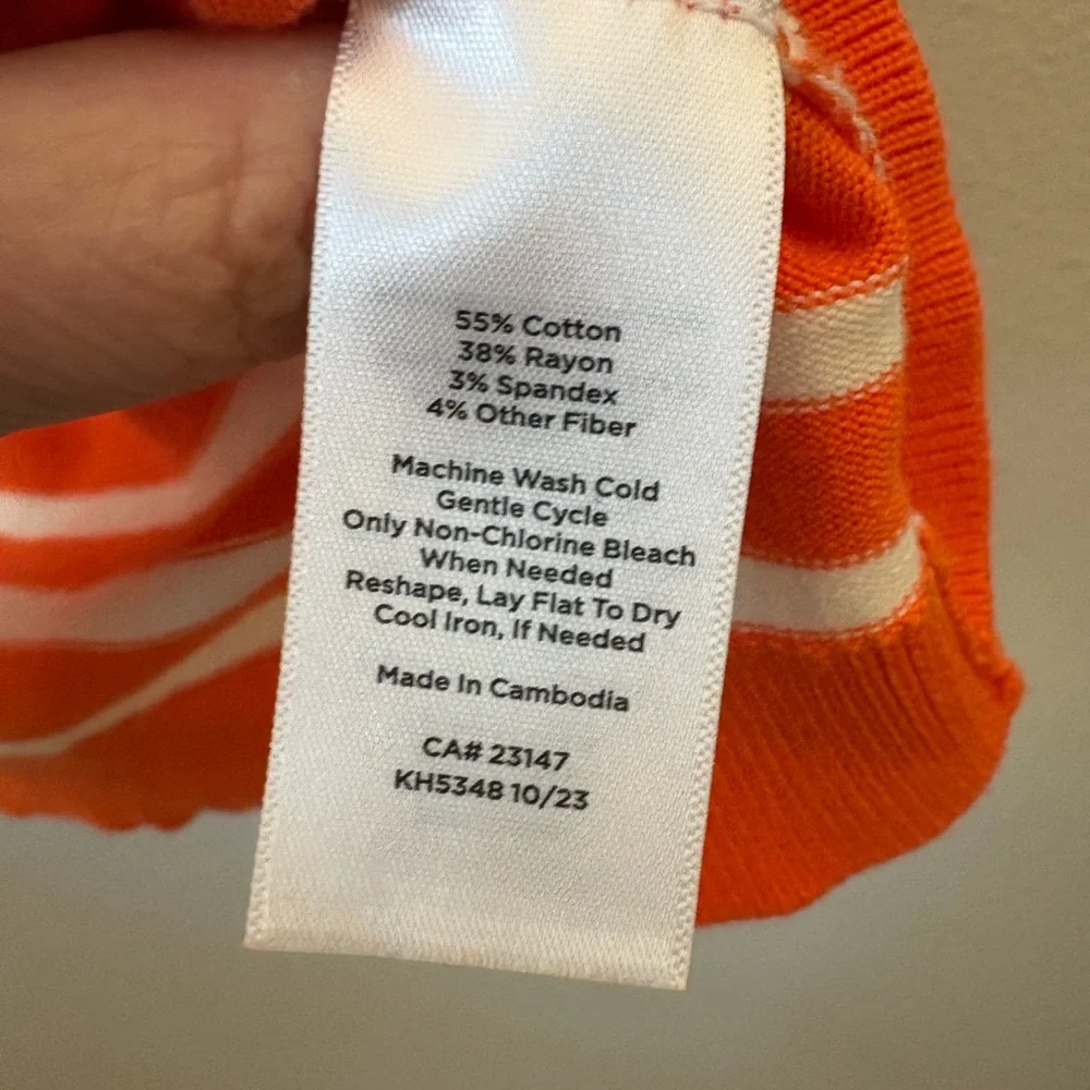 Talbots Vibrant Orange and White Striped Short Sleeve Top 3X
